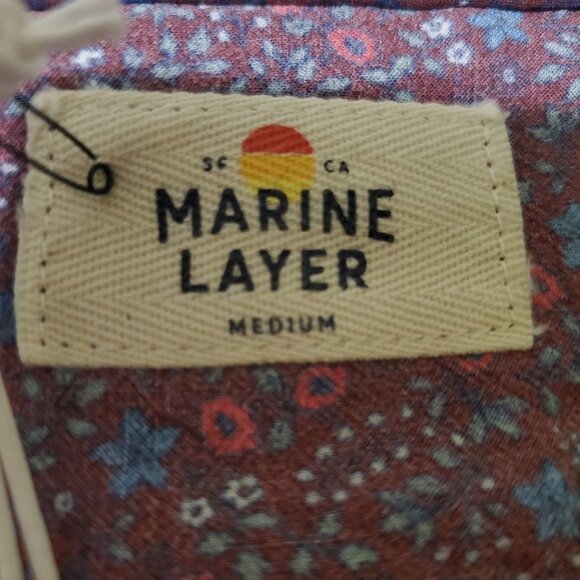 Marine Layer stacy button down cabernet ditsy floral sz medium 3/4 sleeve Vneck - Picture 7 of 13